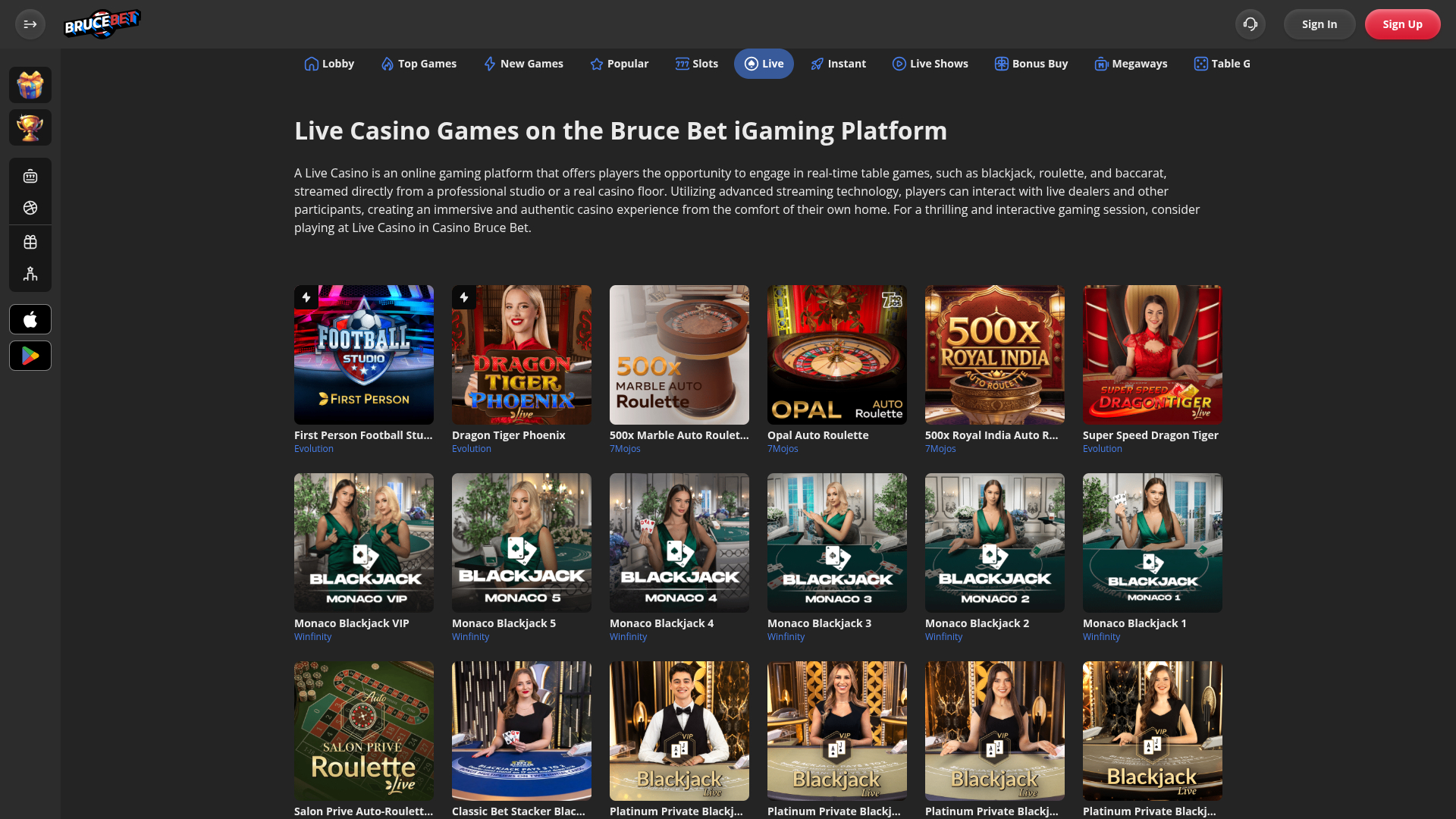 BruceBet Casino Desktop Live Dealer