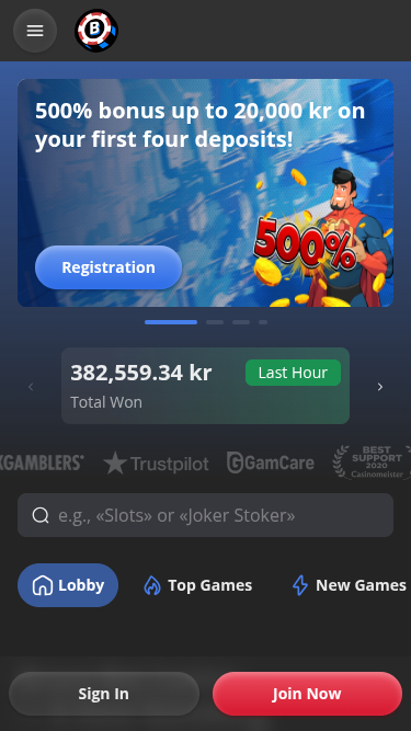BruceBet Casino Mobile Homepage