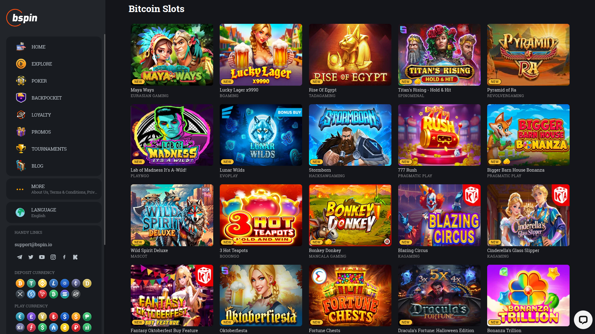 Bspin.io Casino Desktop Games
