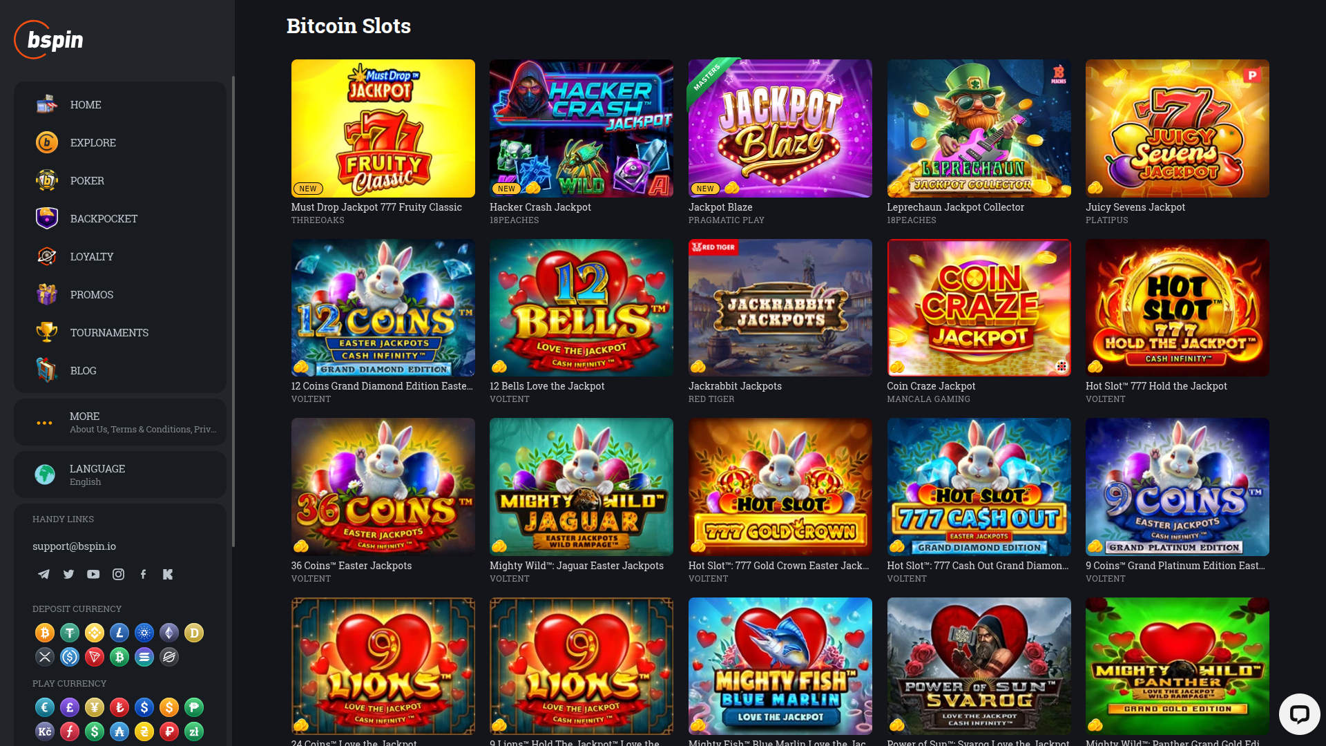 Bspin.io Casino Desktop Jackpot