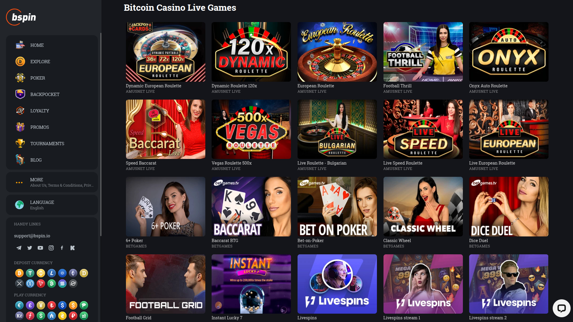 Bspin.io Casino Desktop Live Dealer