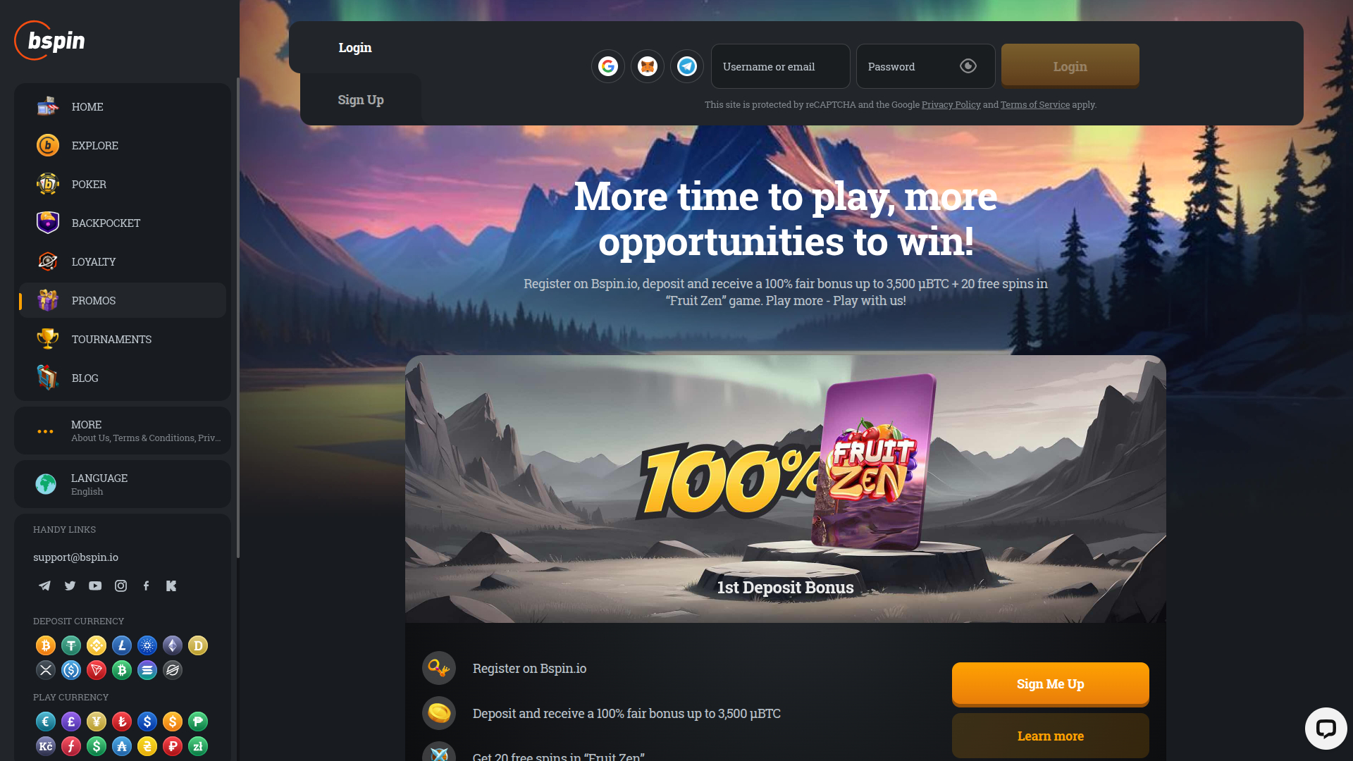Bspin.io Casino Desktop Promotions