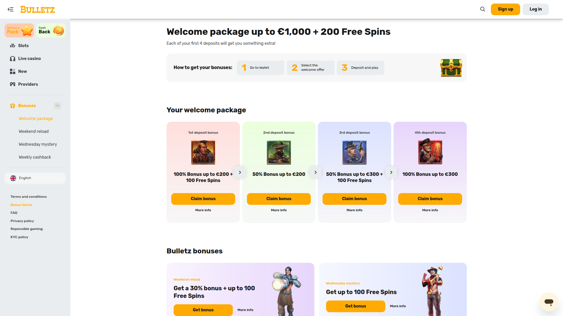 Bulletz Casino Desktop Promotions