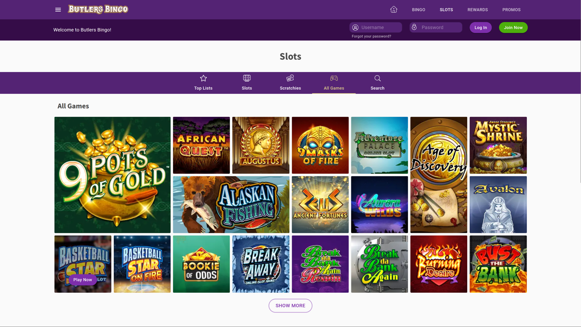 Butlers Bingo Desktop Games