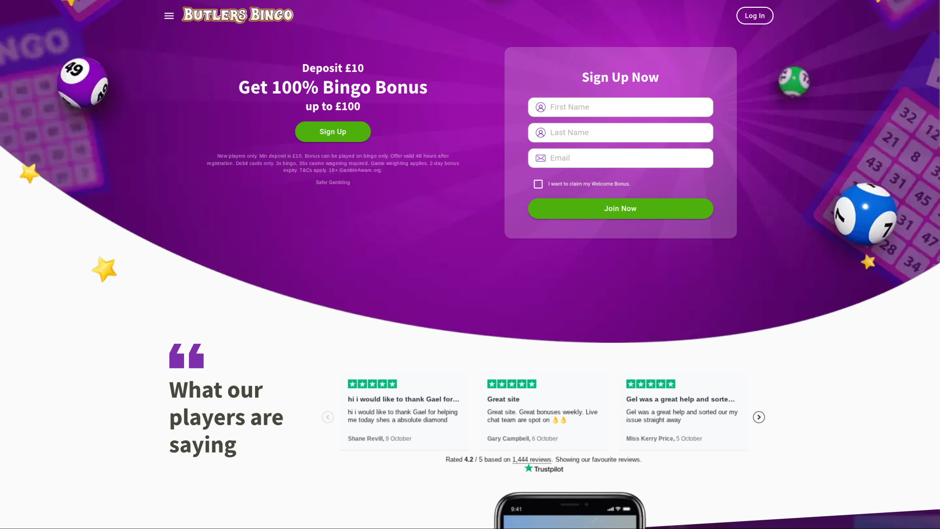Butlers Bingo Desktop Homepage