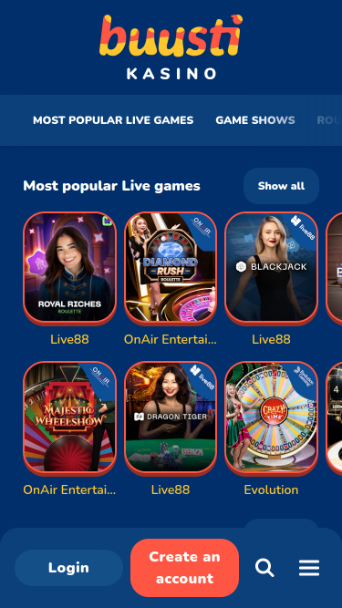 Buusti Kasino Mobile Live Dealer