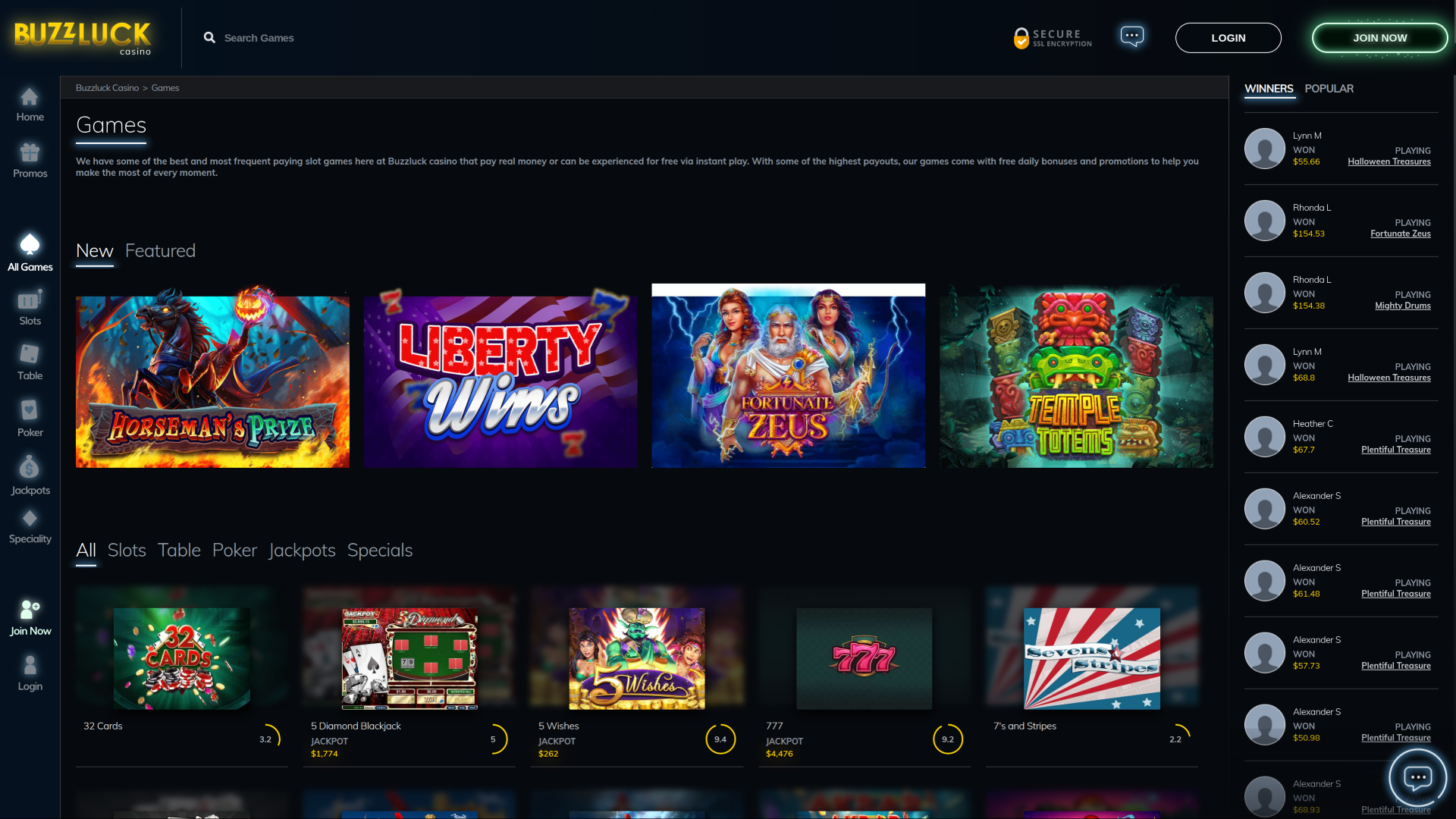 BuzzLuck Casino Desktop Games