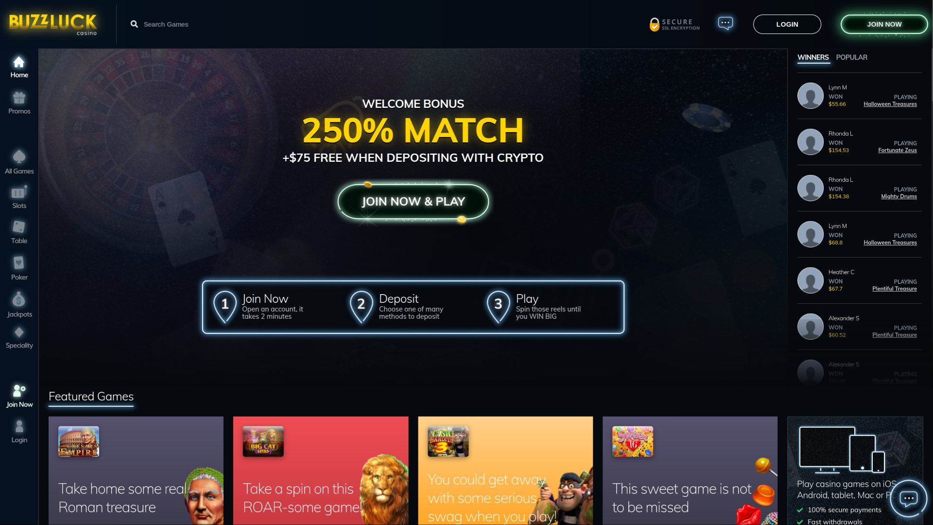BuzzLuck Casino Desktop Homepage