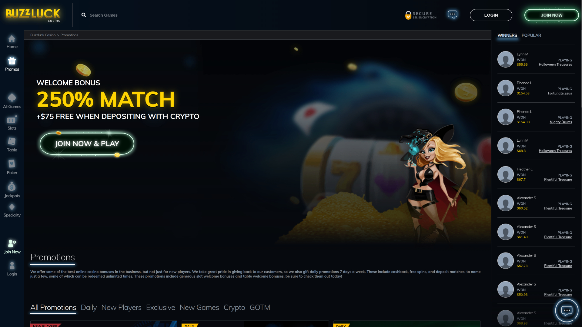 BuzzLuck Casino Desktop Promotions