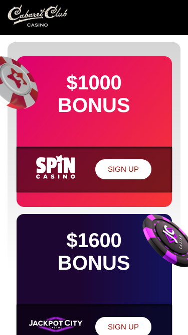 Cabaret Club Casino Mobile Homepage