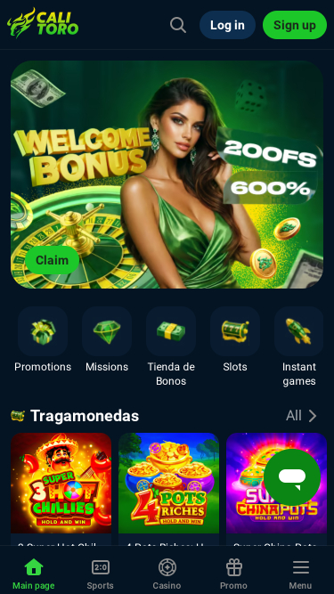 Calitoro Casino Mobile Homepage