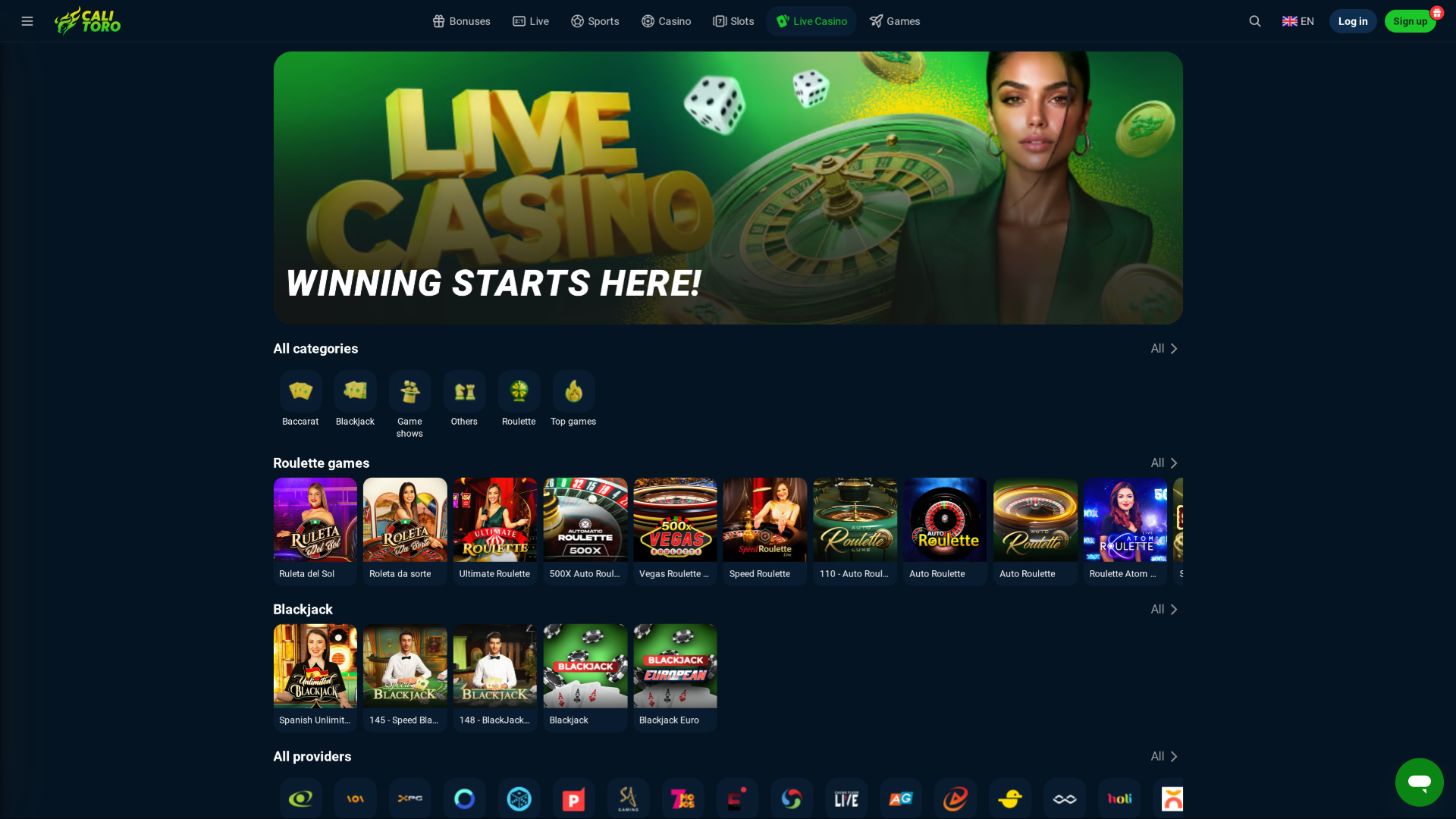 Calitoro Casino Desktop Live Dealer