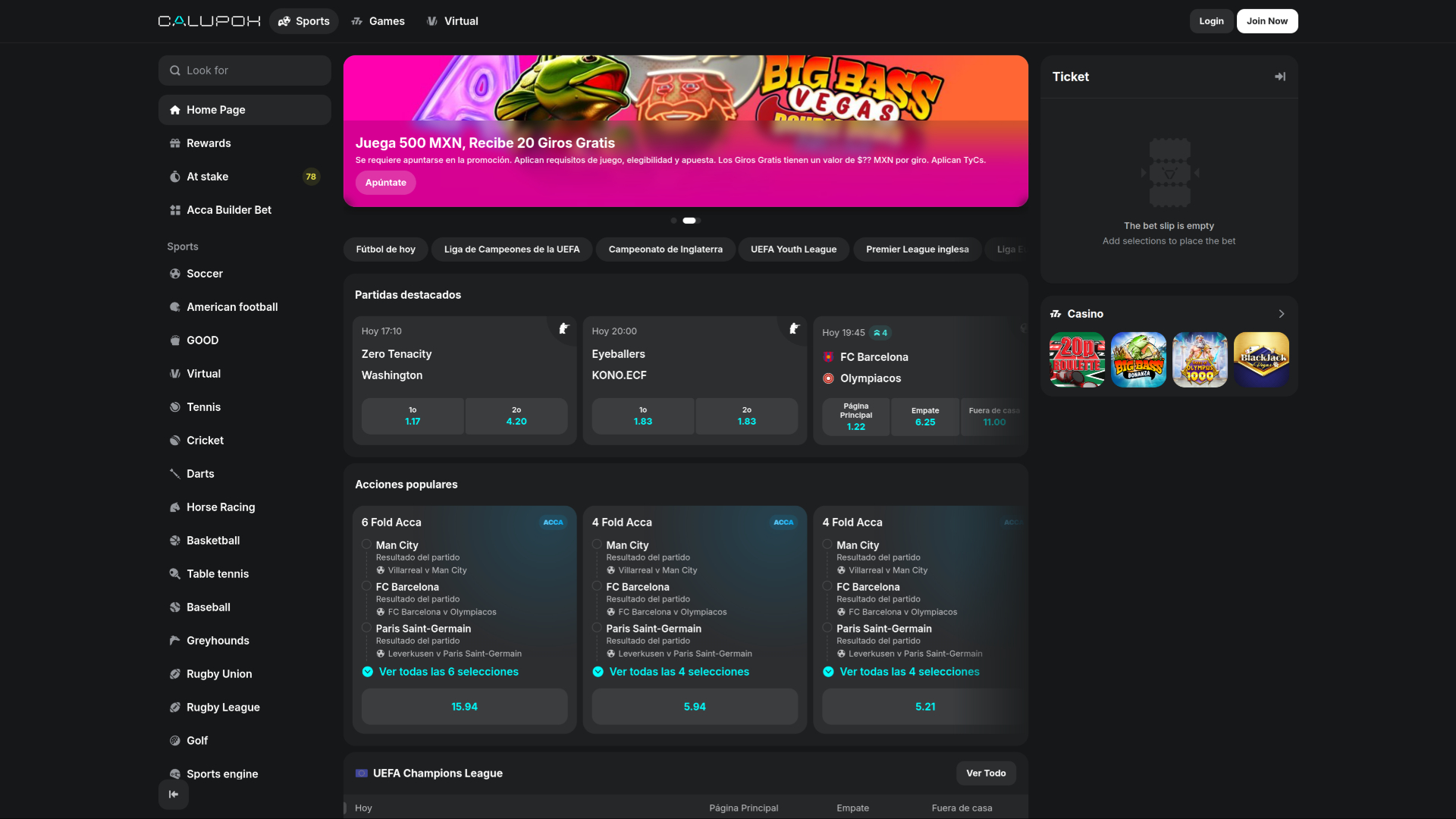 Calupoh Casino Desktop Homepage