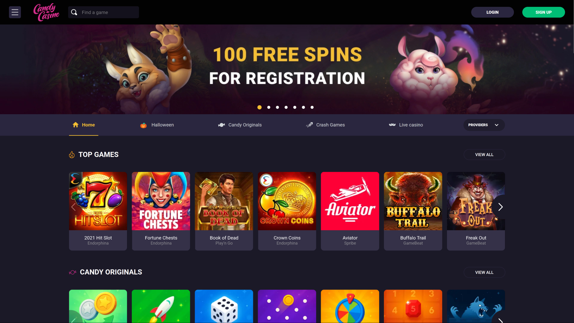 Candy Casino Desktop Homepage