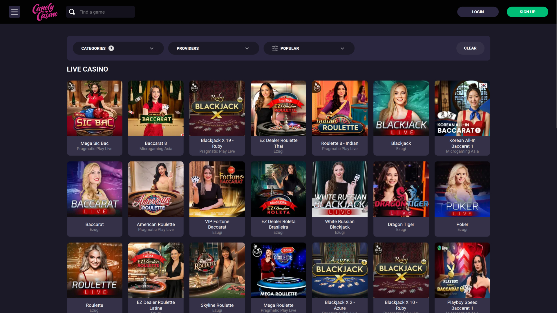 Candy Casino Desktop Live Dealer
