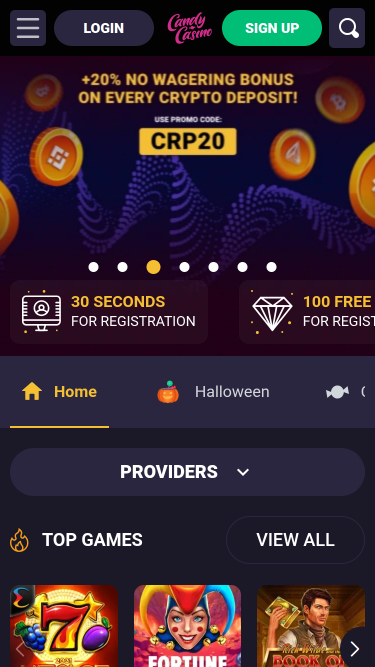 Candy Casino Mobile Homepage