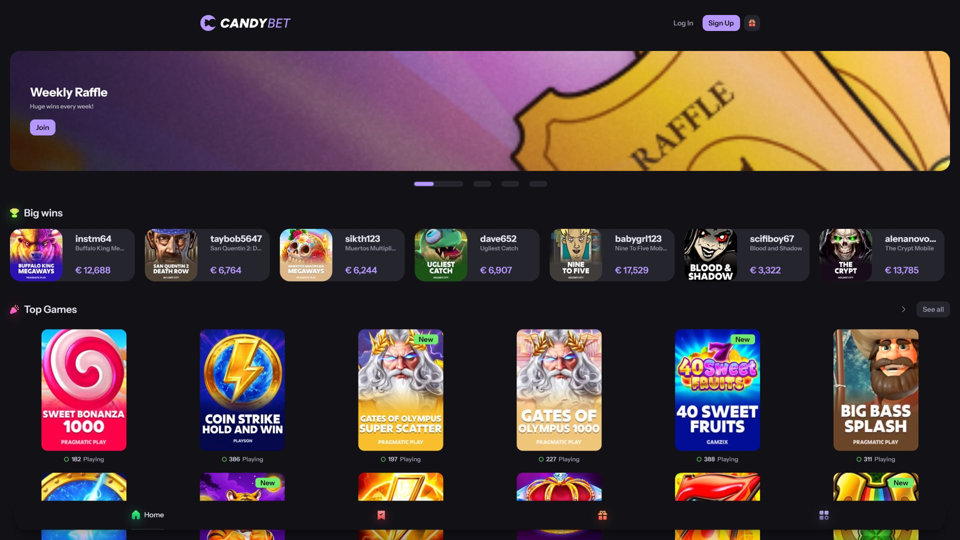 CandyBet Casino Desktop Homepage