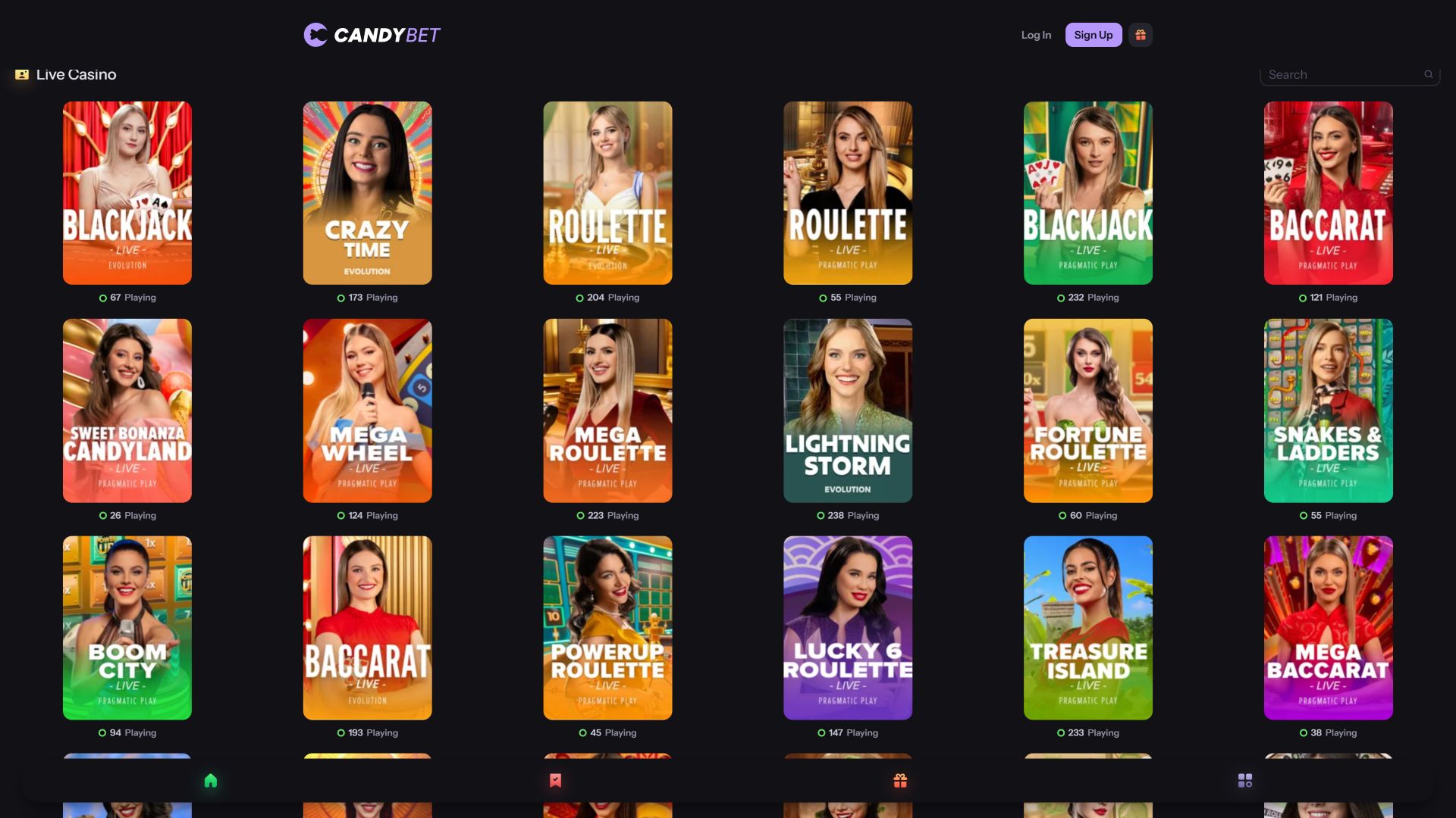 CandyBet Casino Desktop Live Dealer