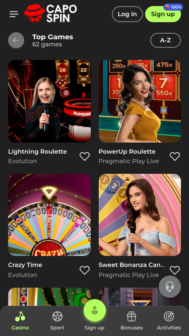 Capospin Casino Mobile Live Dealer