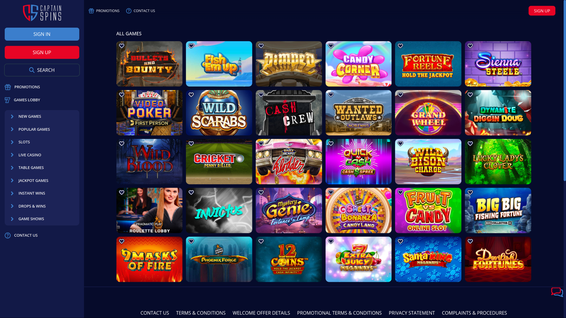 Captain Spins Casino Desktop Games