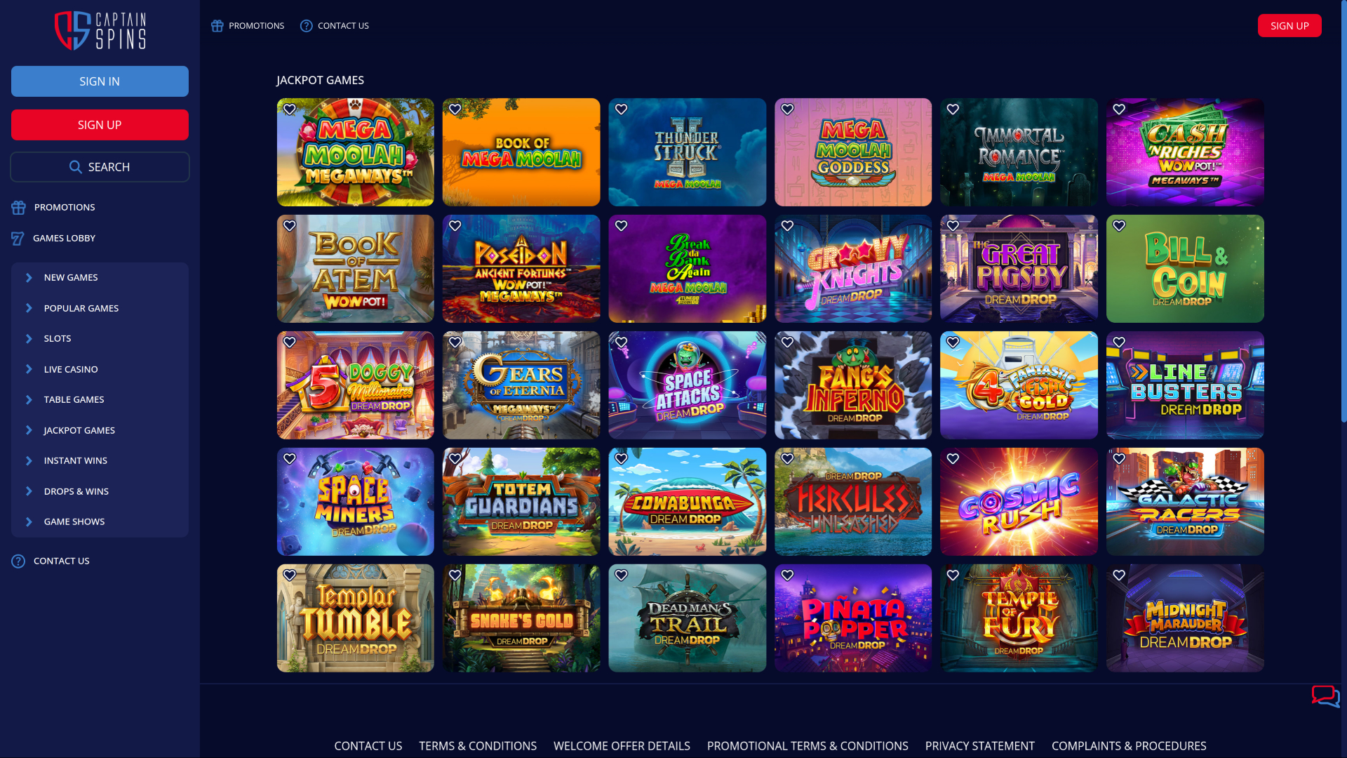 Captain Spins Casino Desktop Jackpot