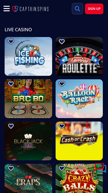 Captain Spins Casino Mobile Live Dealer