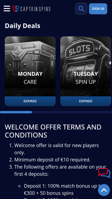 Captain Spins Casino Mobile Promotions