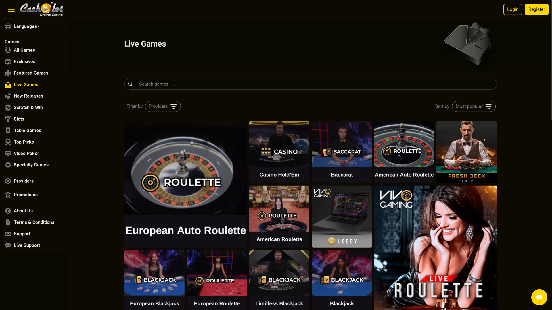 Cash o Lot Casino Desktop Live Dealer