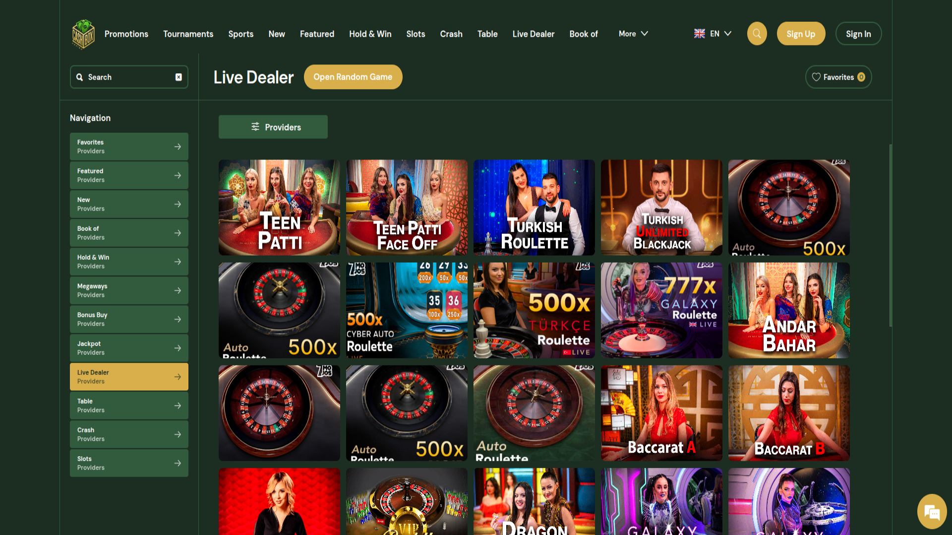 Live Dealer screenshot of Cashbox Casino for Desktop