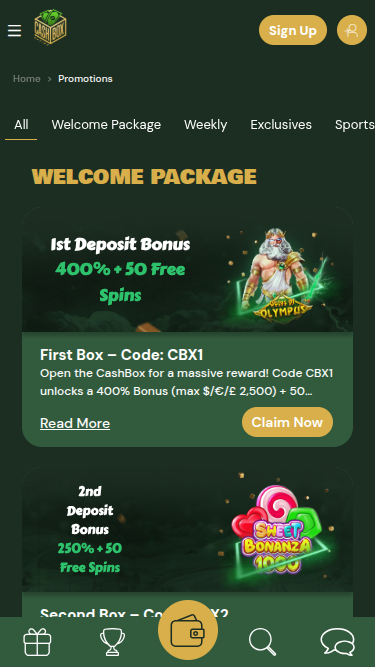 Promotions screenshot of Cashbox Casino for Mobile