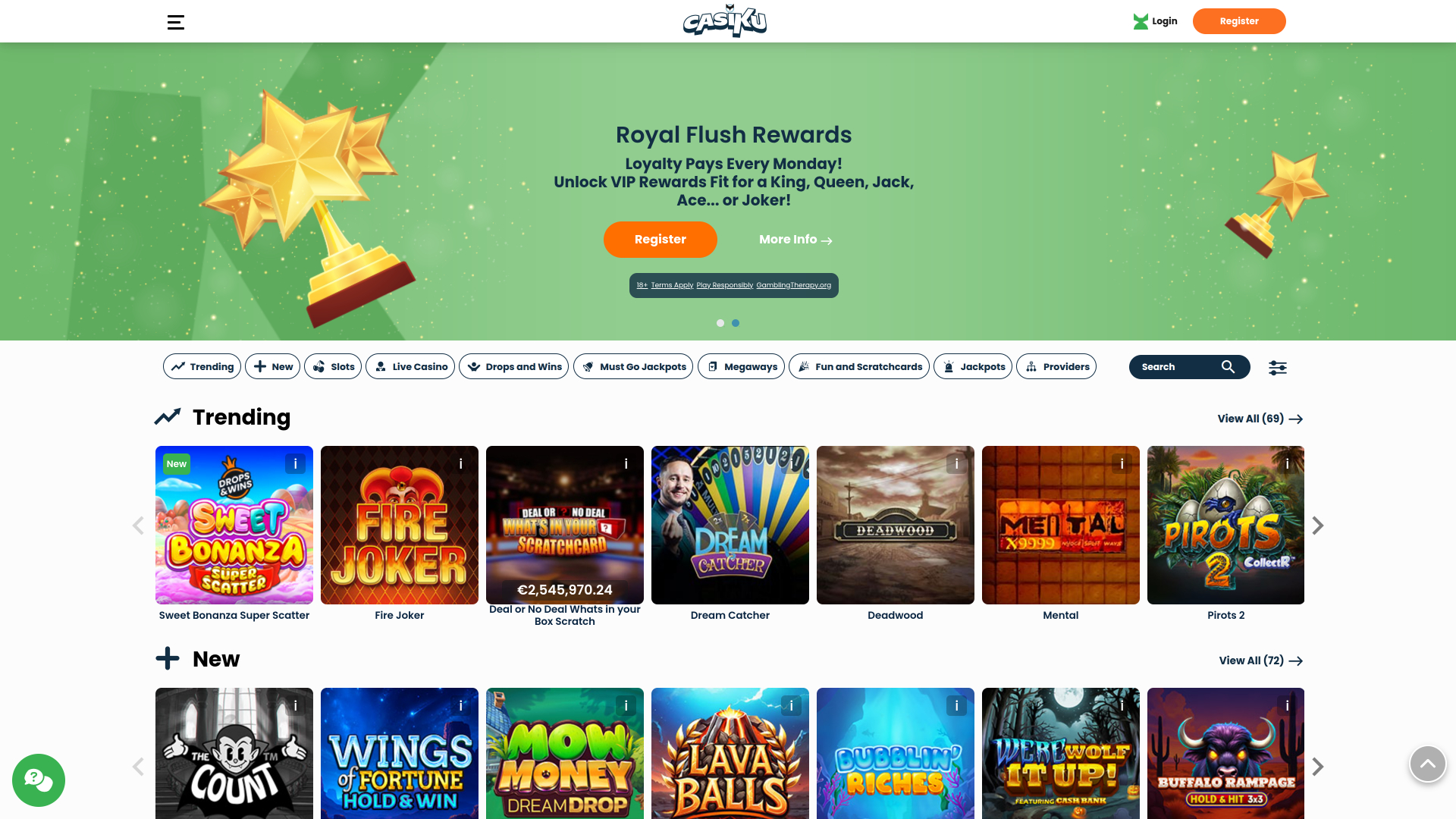Casiku Casino Desktop Homepage