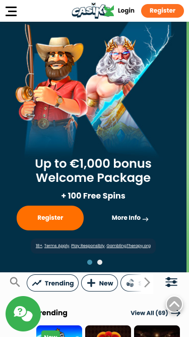 Casiku Casino Mobile Homepage