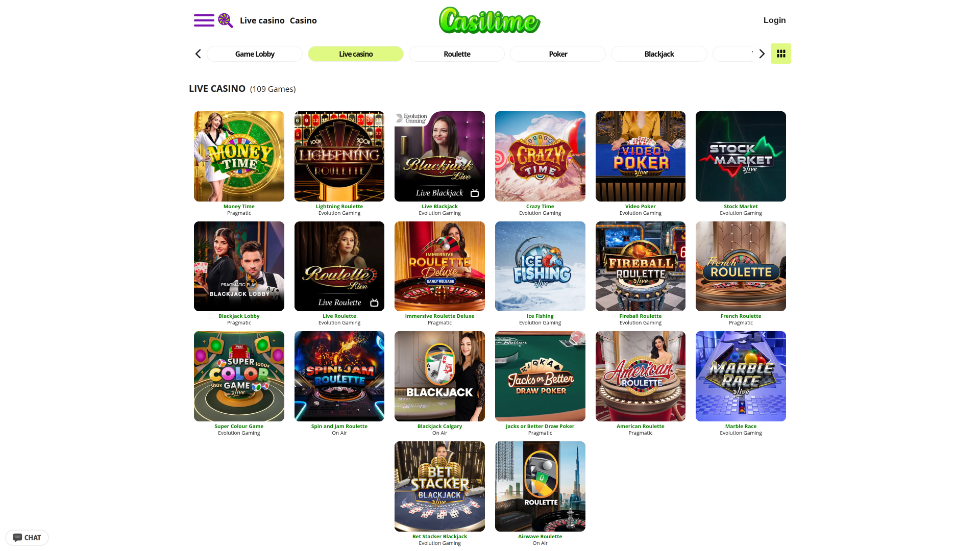 Casilime Casino Desktop Live Dealer