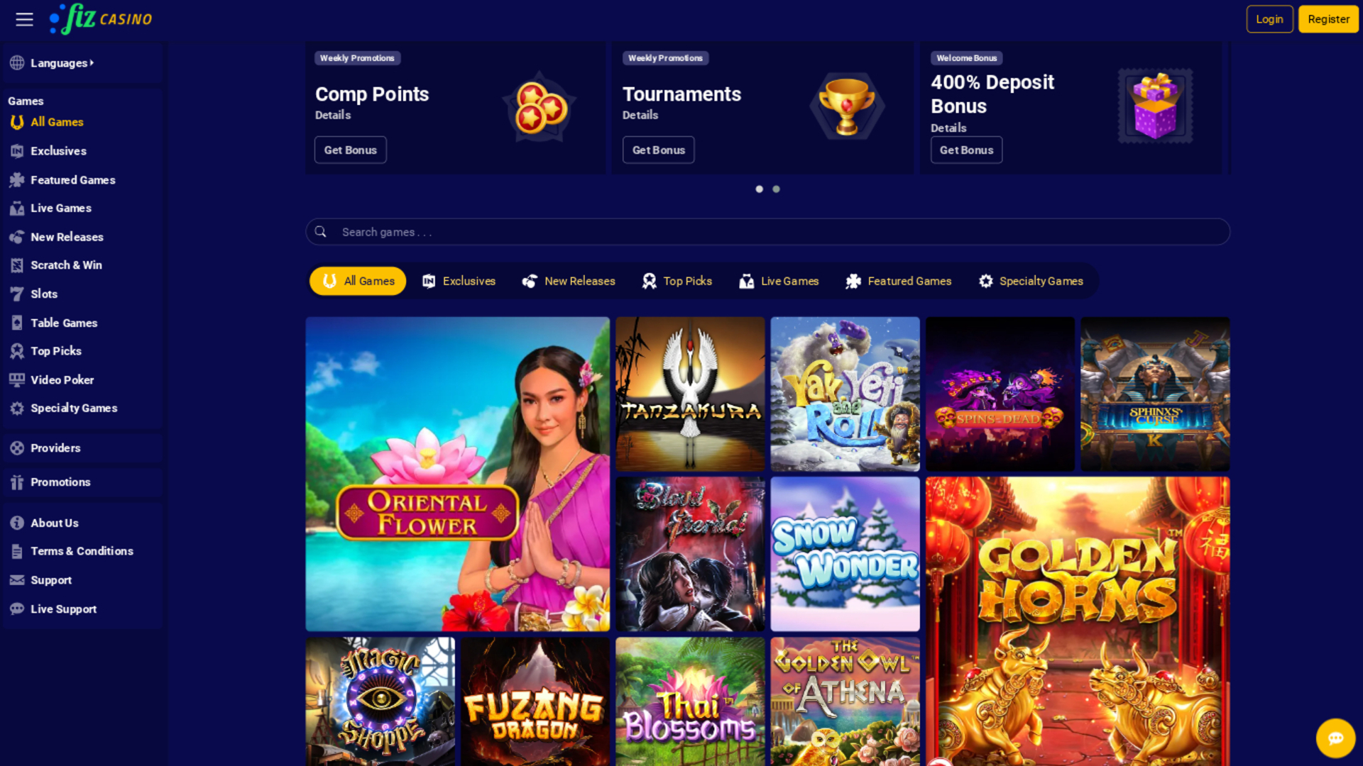 Casino Fiz Desktop Homepage