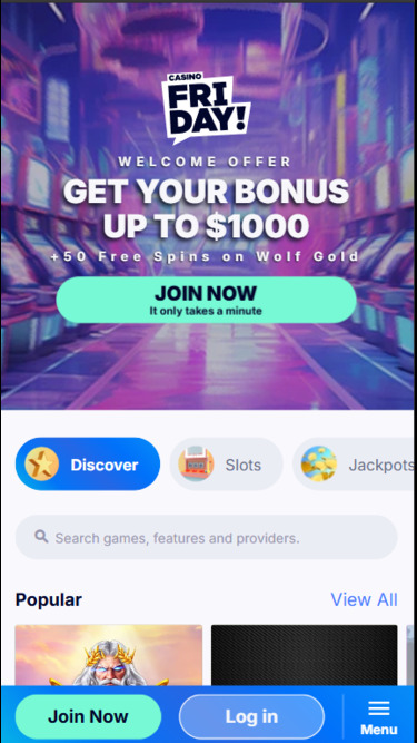 Casino Friday Mobile Homepage