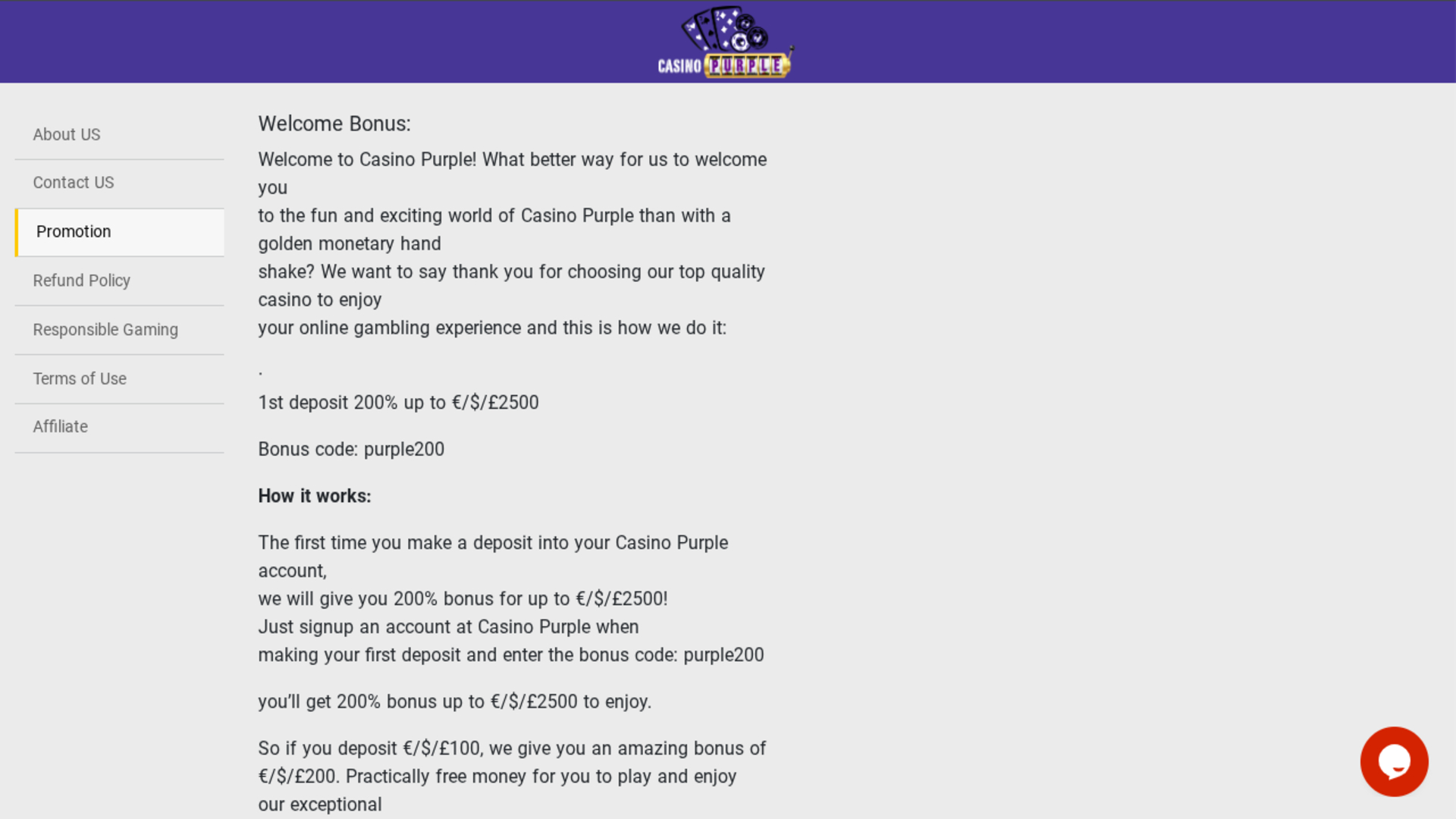 Casino Purple Desktop Promotions