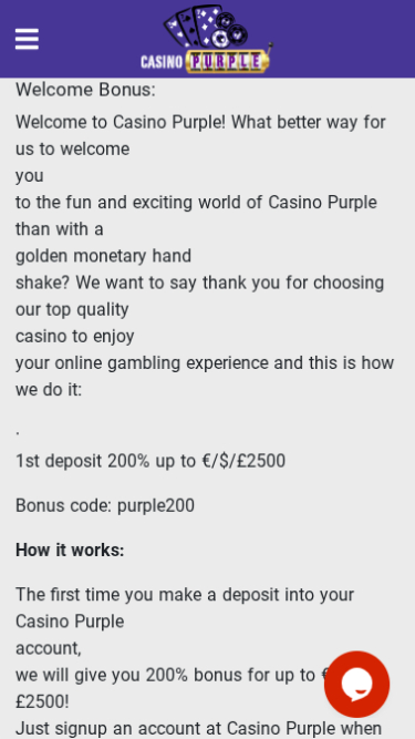 Casino Purple Mobile Promotions