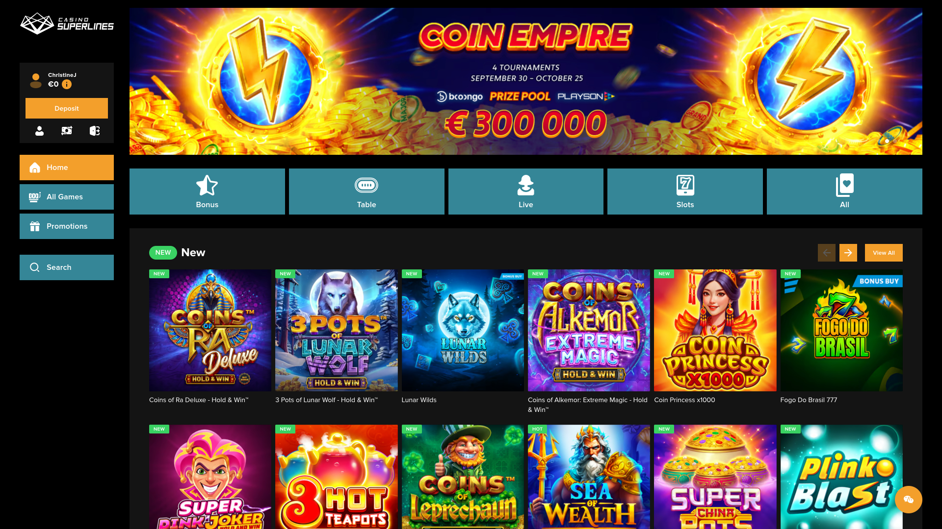 Casino Superlines Desktop Homepage