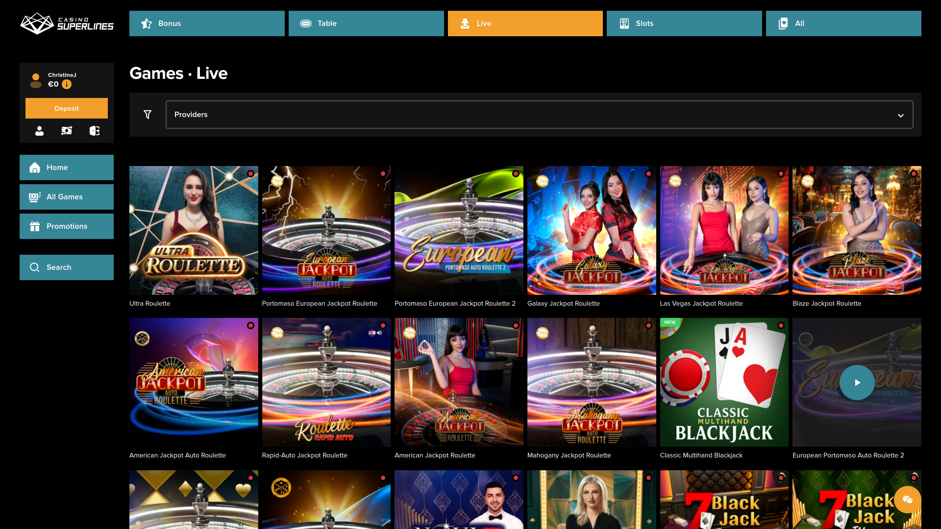 Casino Superlines Desktop Live Dealer