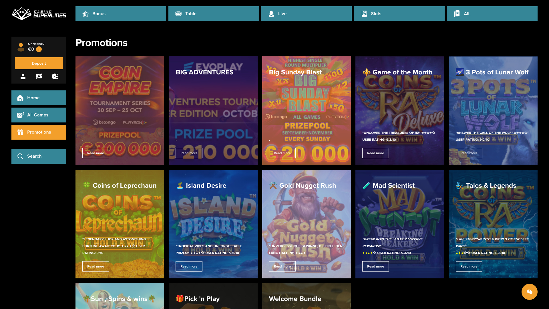 Casino Superlines Desktop Promotions