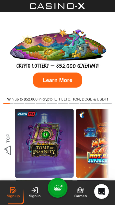 Casino X Mobile Homepage