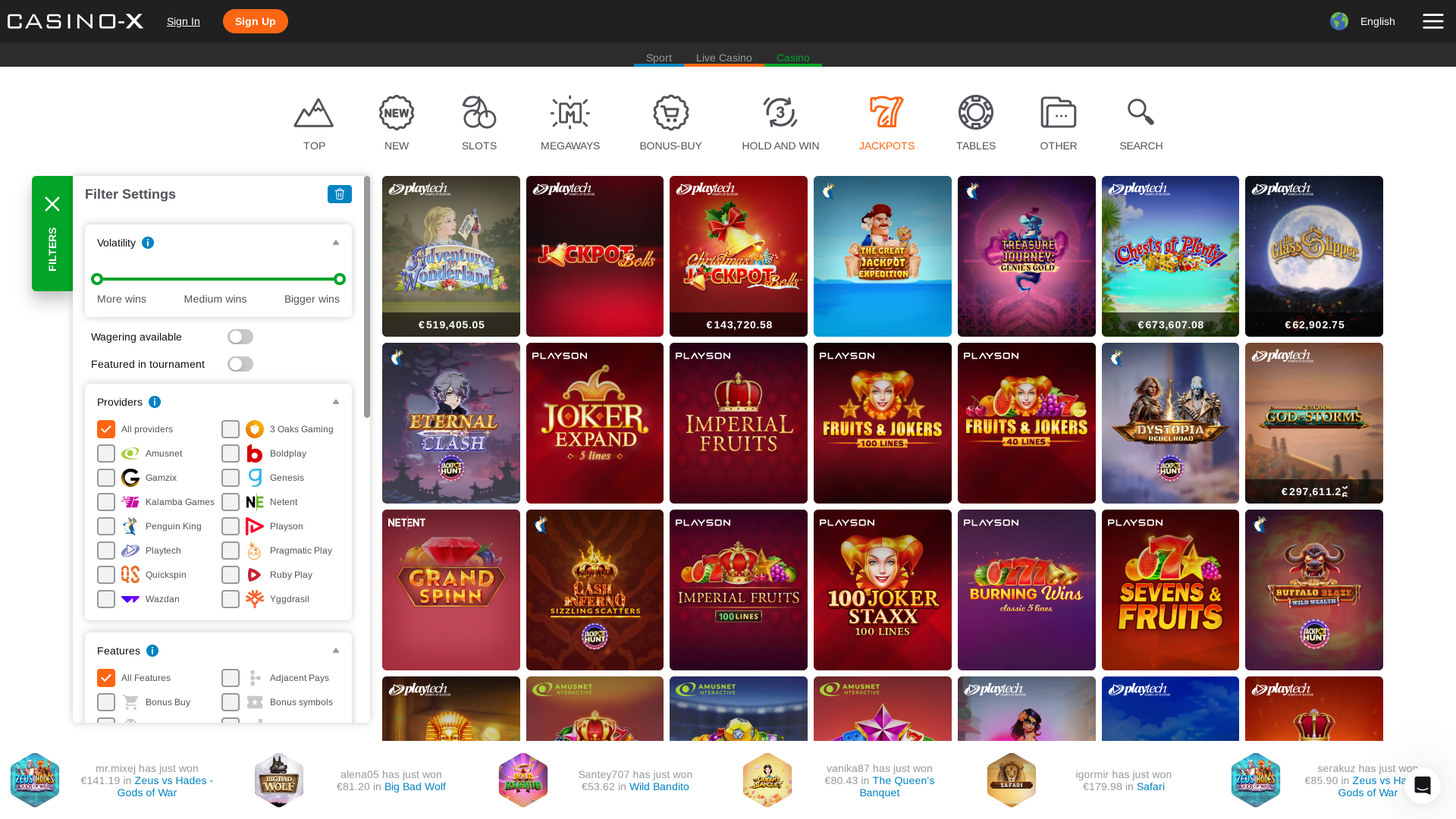 Casino X Desktop Jackpot