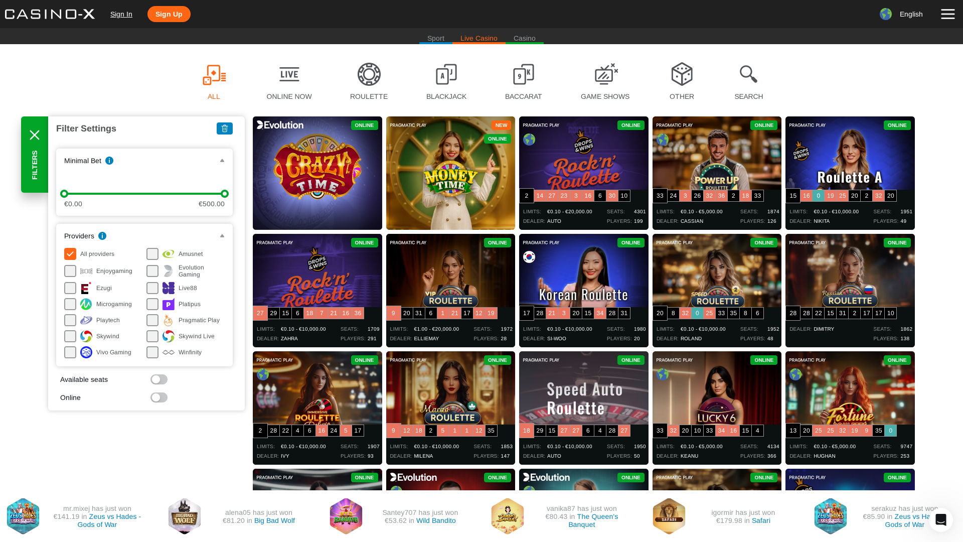 Casino X Desktop Live Dealer