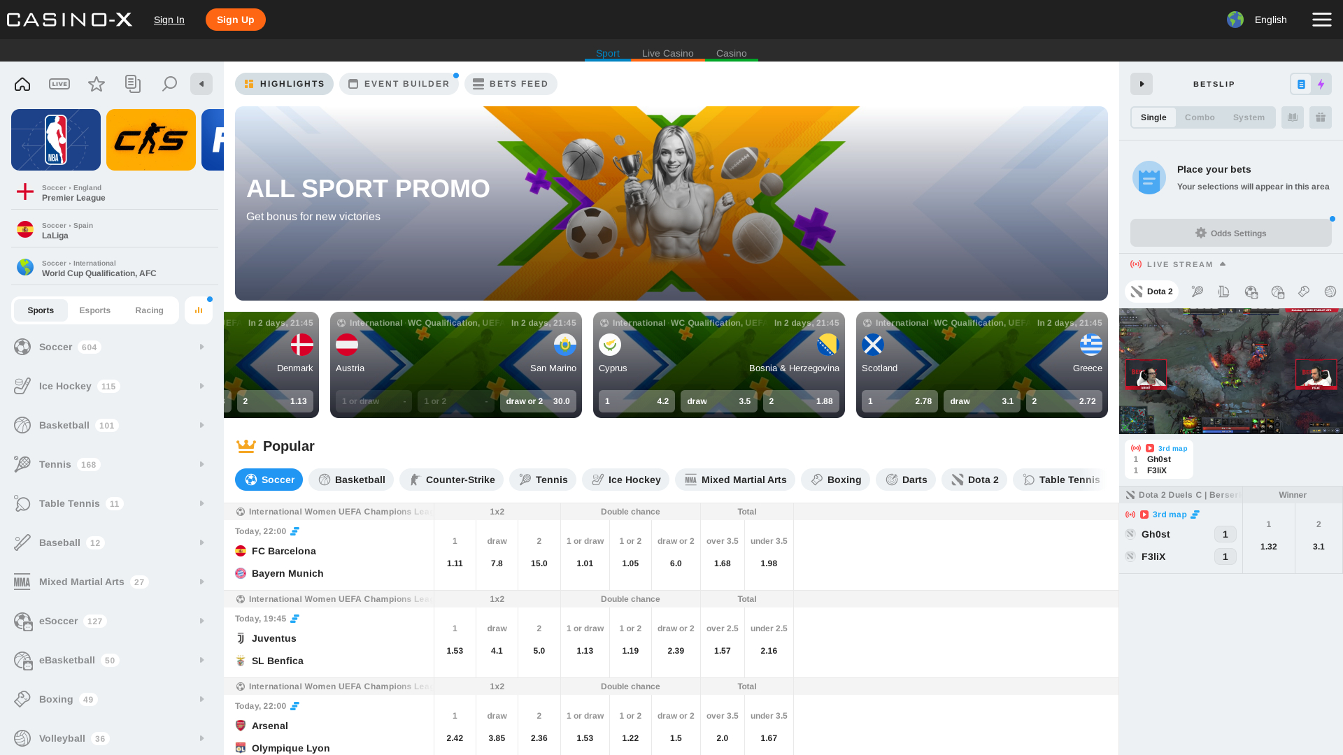 Casino X Desktop Live Sports