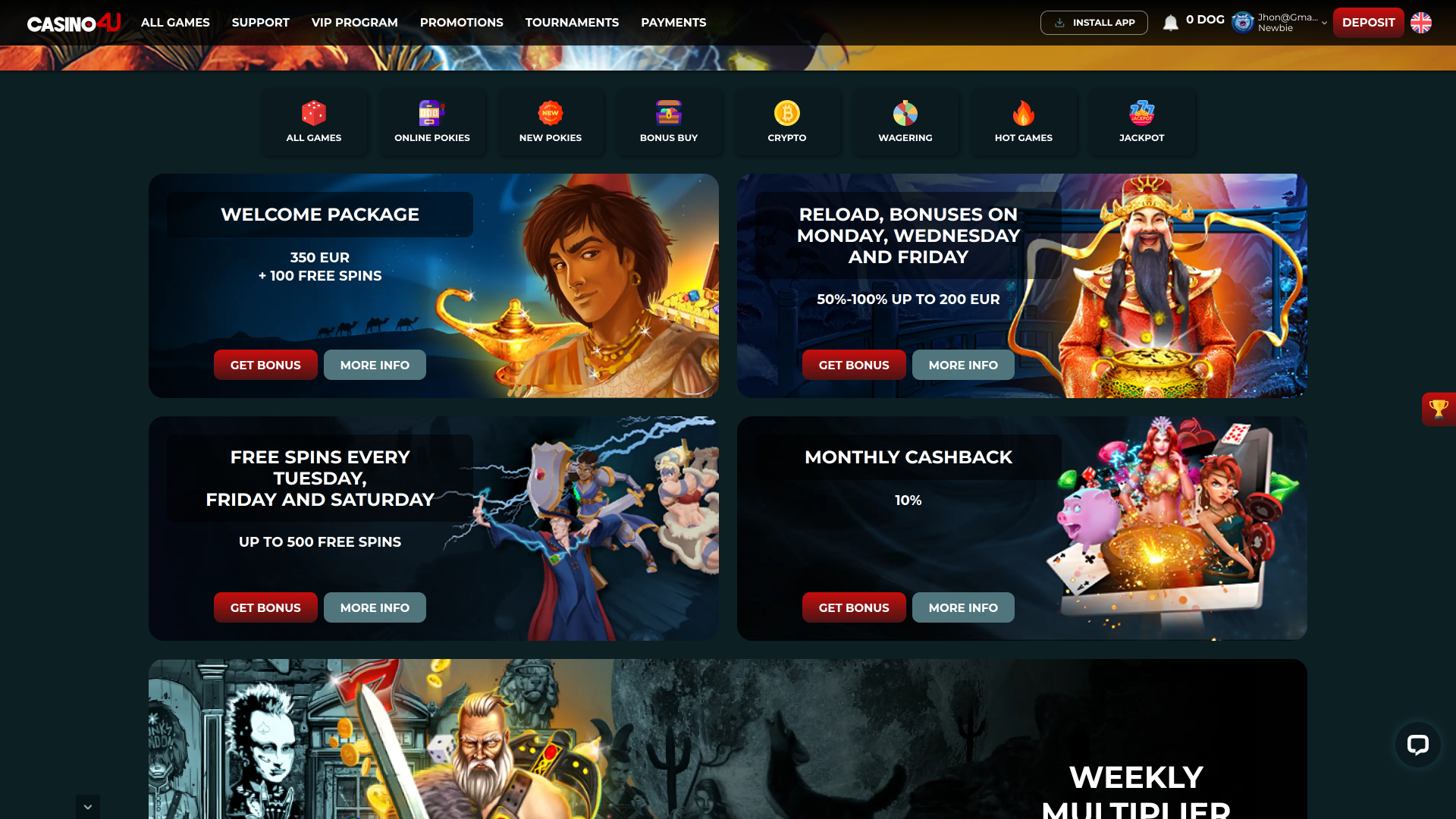 Casino4U Desktop Promotions