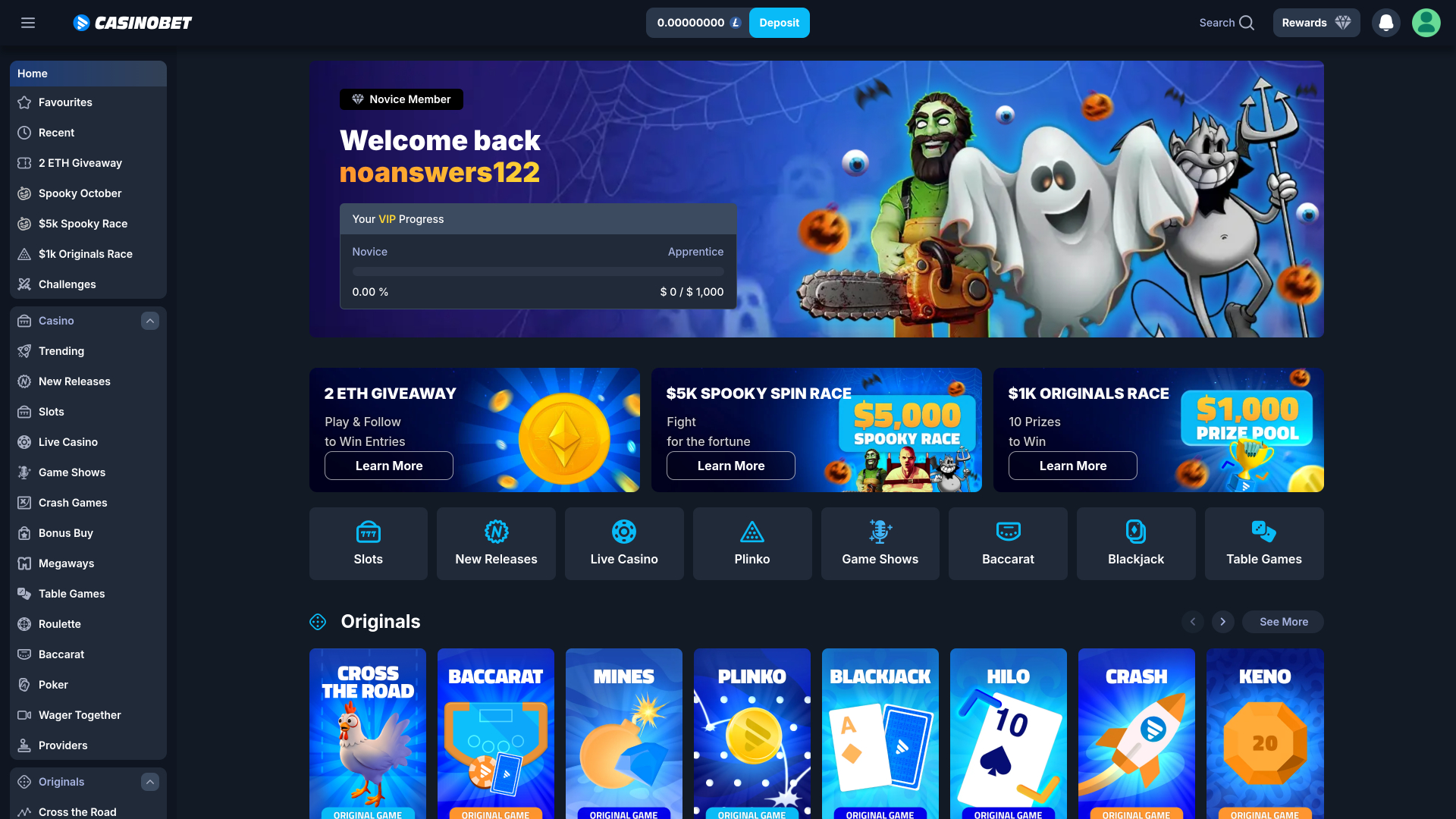 Casinobet Desktop Homepage