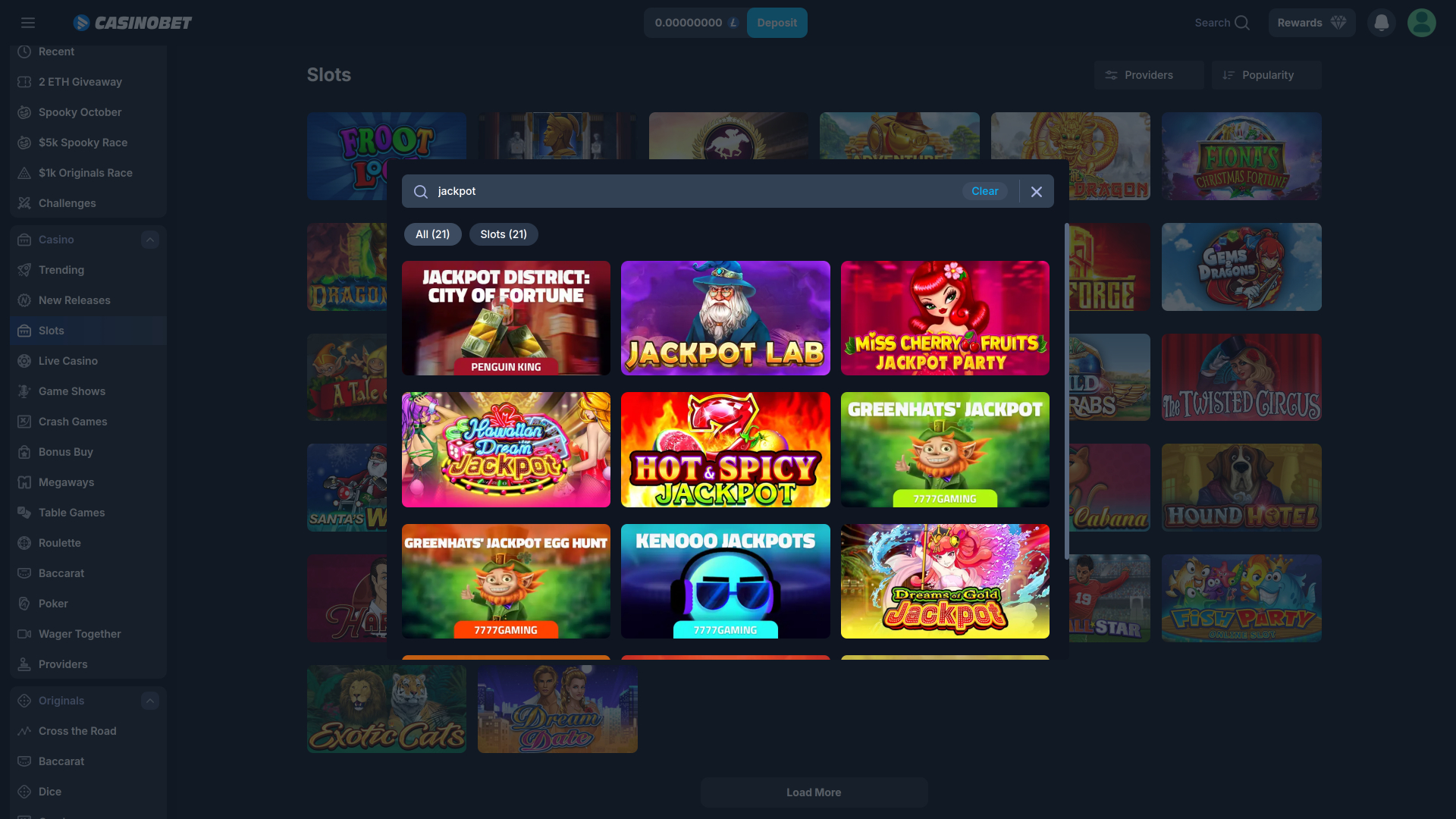 Casinobet Desktop Jackpot