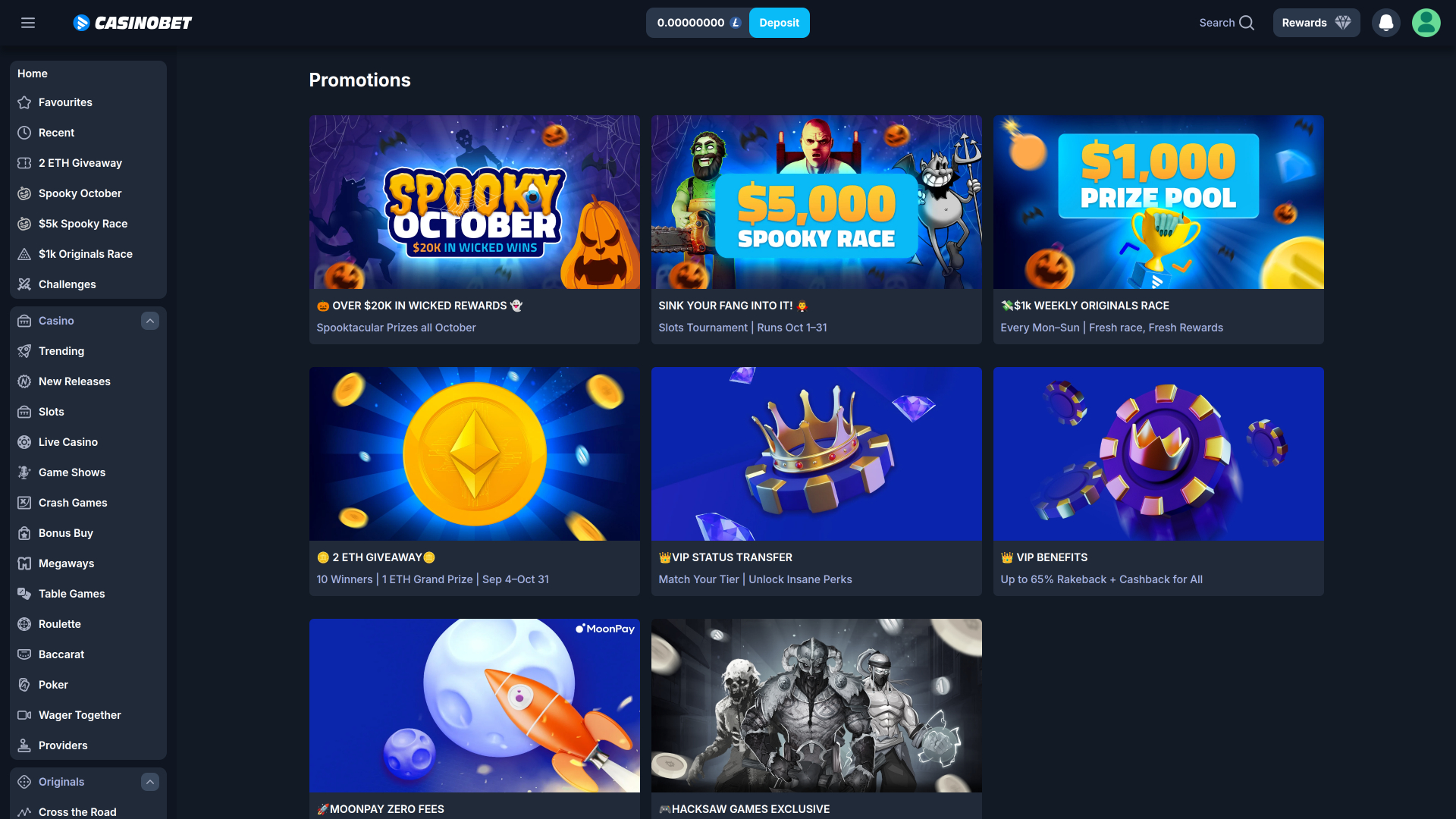 Casinobet Desktop Promotions