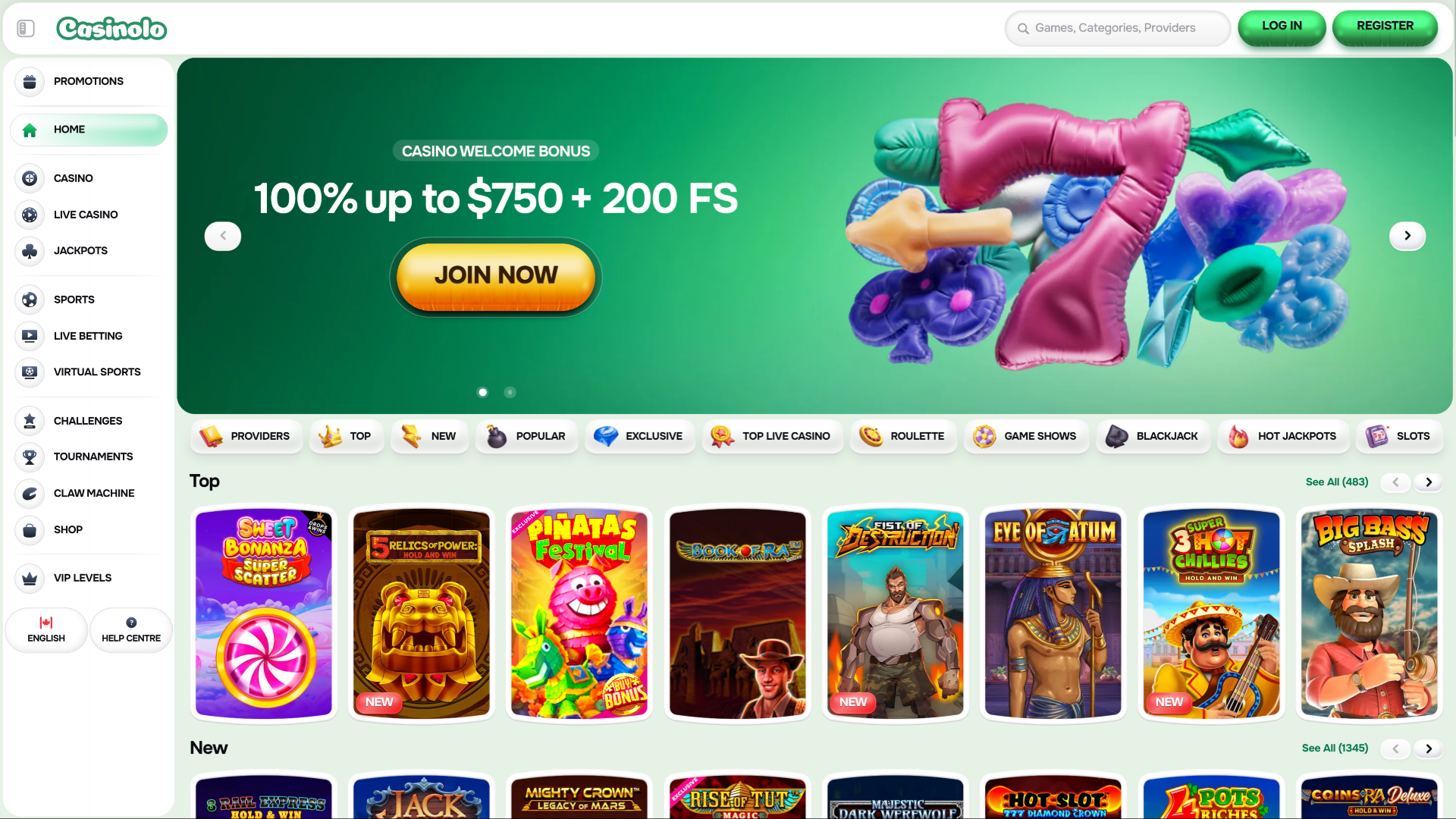 Casinolo Casino Desktop Homepage