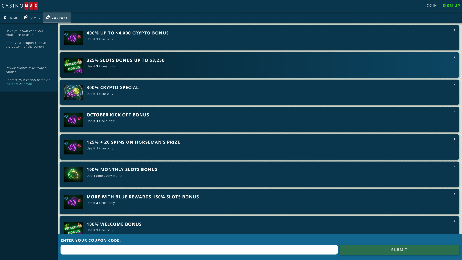 CasinoMax Promotions Desktop